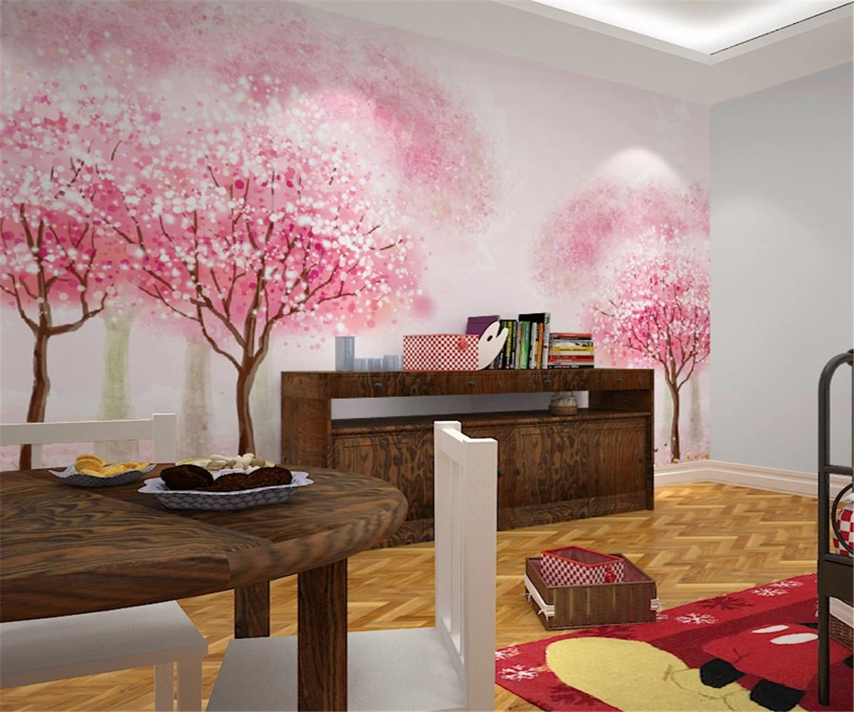 

Custom wallpaper pink romantic cherry TV background wall beautiful modern living room bedroom backdrop wall art 3d wallpaper