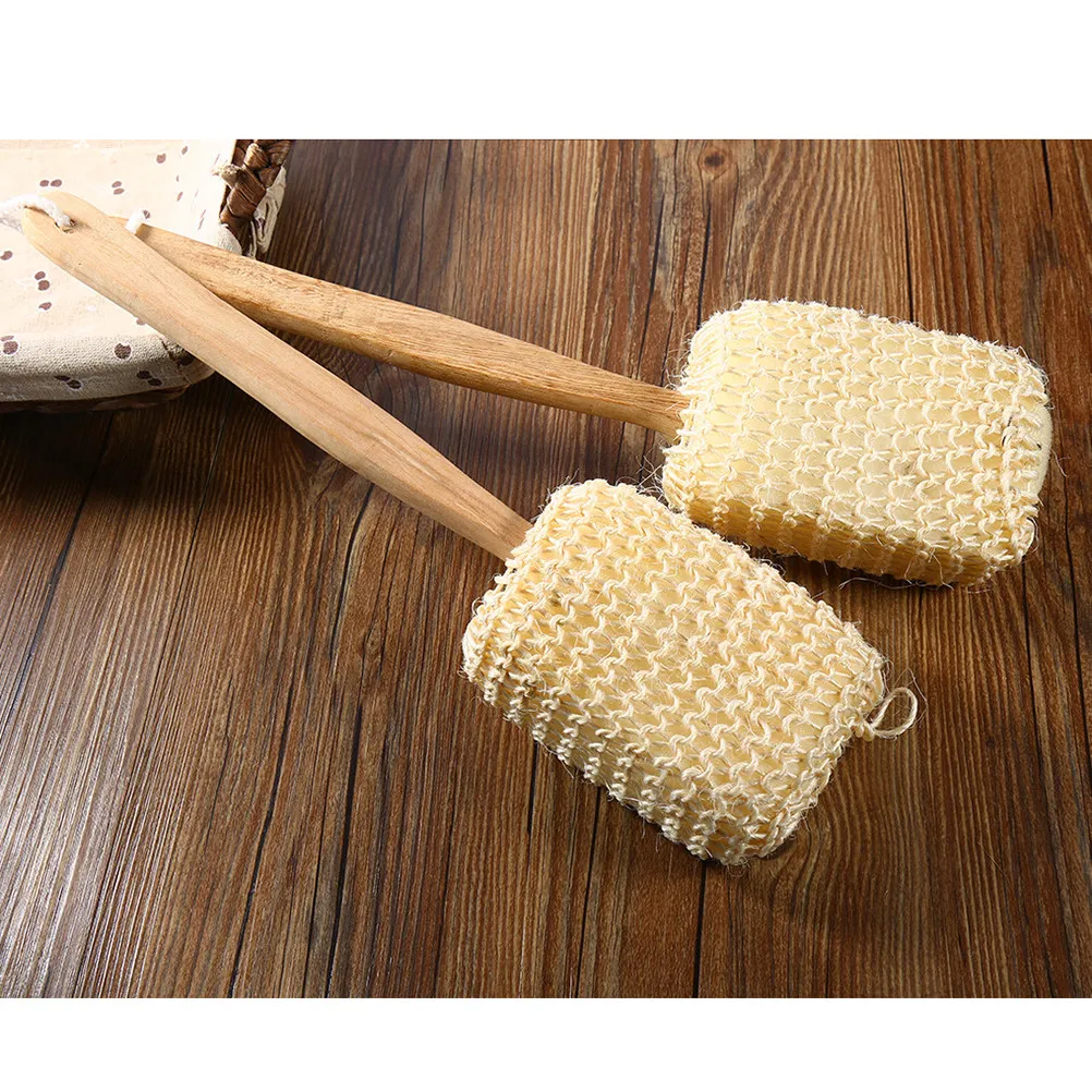 

2Pcs Bath Brush Back Scrubber with Wooden Handle for Dry Rough Skin Exfoliating Lotion Applicator Shower Sponge for Hard to