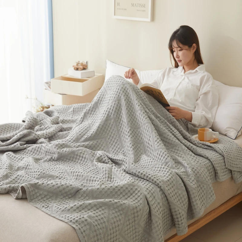 Pure cotton hollow out cotton towel blanket, gauze towel, summer cool bed sheet, double sofa cover blanket, thin quilt