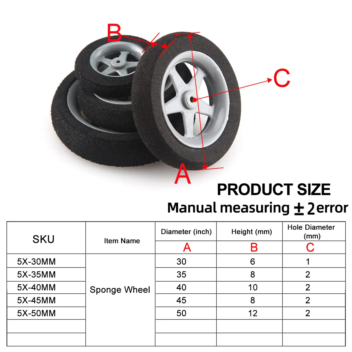 2 Pairs Sponge Wheel Light Foam Mini Tires 30mm 35mm 40mm 45mm 50mm for RC Model Airplane