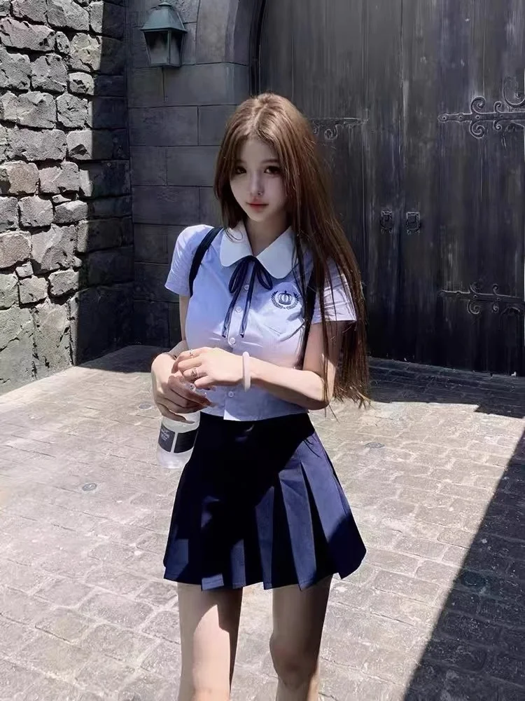 

Summer School orm Sle JK Outfit Set Women's Pure Desire Spicy Girl Clothing Striped irt Pleated Skirt Faionable Two...