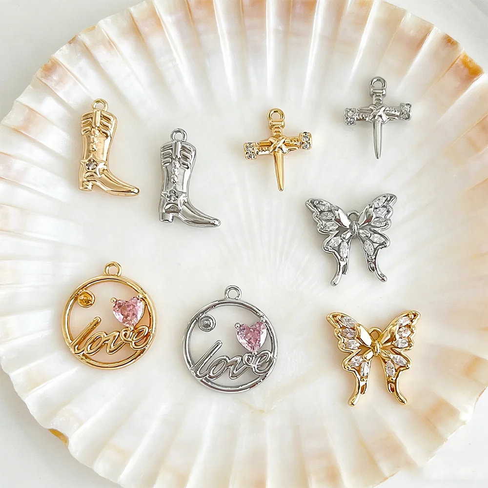 

Медный кулон/шарм для рукоделия в форме бабочки, креста, обуви, ручной работы, с позолотой, аксессуары для ювелирных изделий # 196131