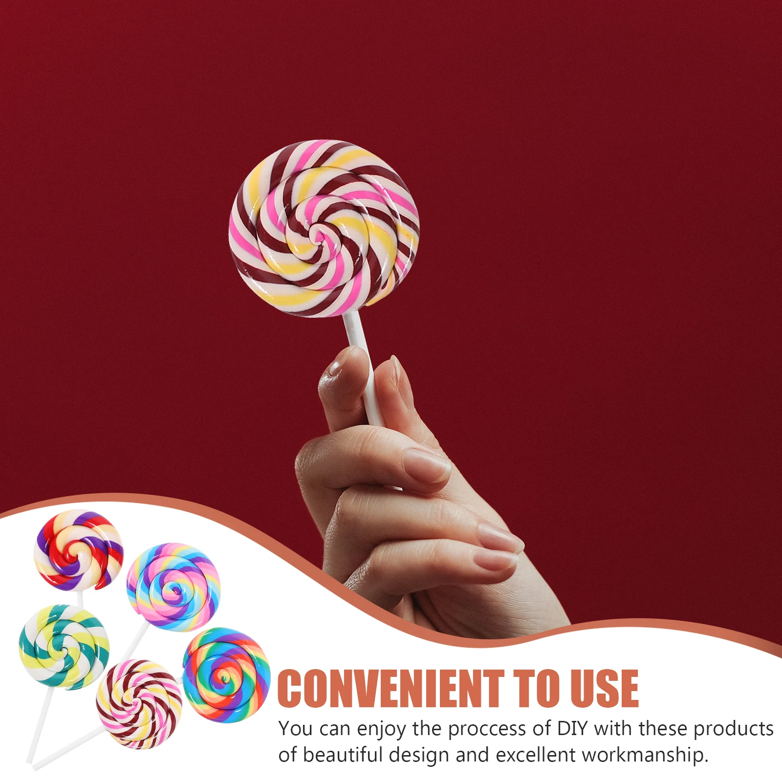 

5 Large Simulation Lollipops Clay DIY Decorations Kids Home Party Favors Individually Wrapped Safe Toy Accessories
