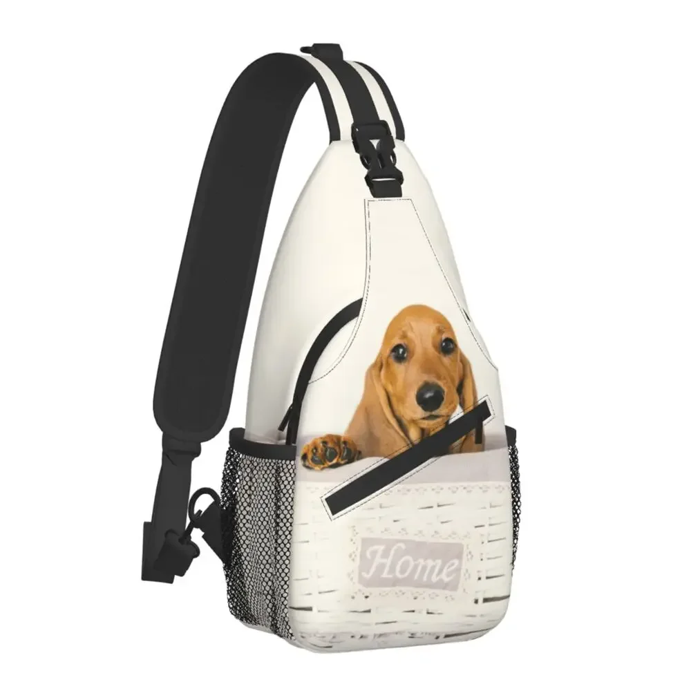 Sac à bandoulière imprimé chien teckel pour homme, sac à dos de voyage, sac à dos à bandoulière poitrine, sac à dos initié, mignon