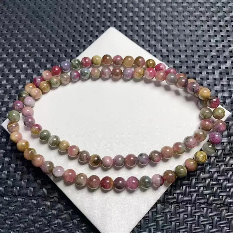 6.5MM Natural Watermelon Tourmaline Triple Circle Bracelet Healing Gemstone Crystal Strand Bangles Lovers Jewelry Gift 1PCS