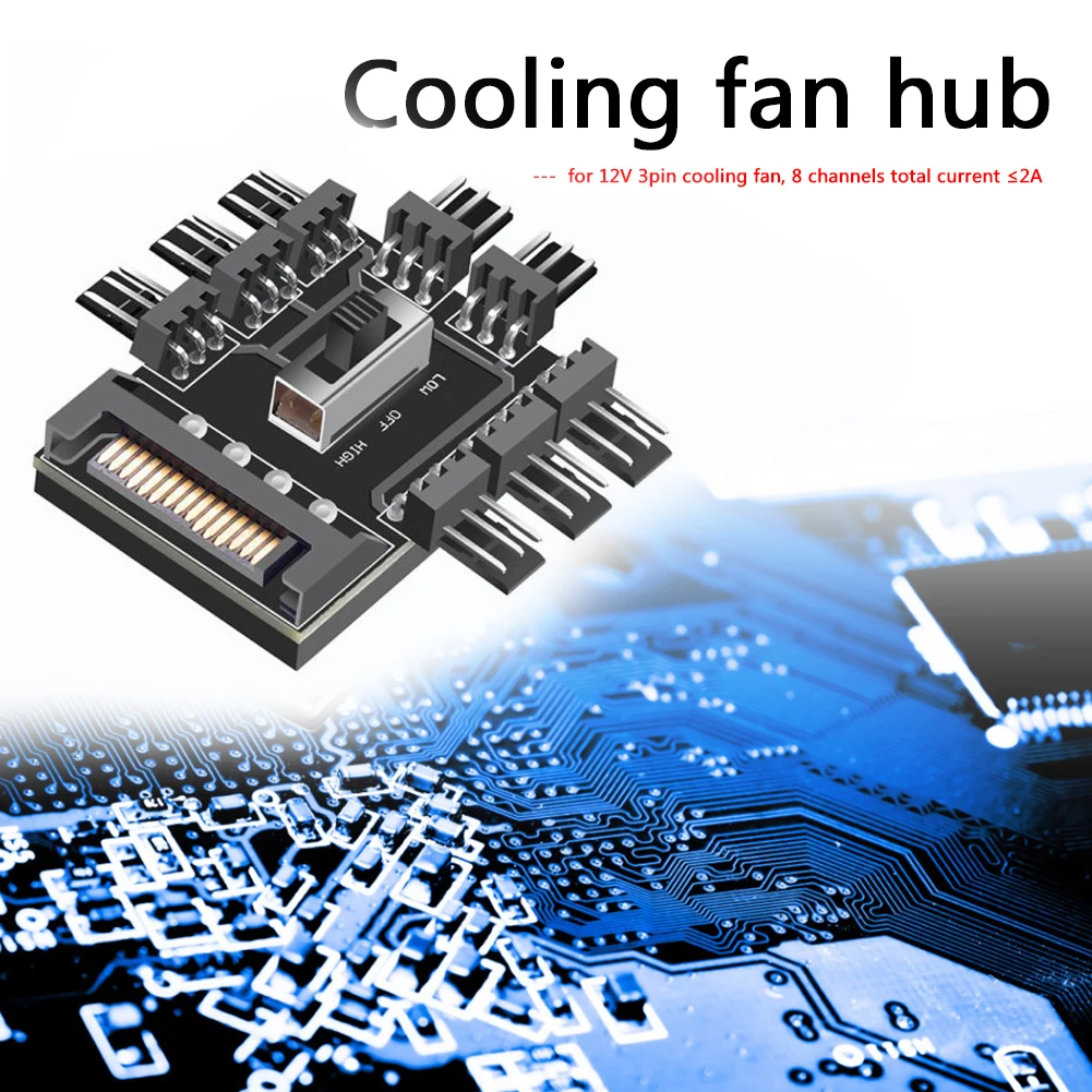 Splitter Cooling Fan Hub Practical Multi-functional Durable PC Mining SATA 1 to 8 3Pin 12V Power Socket PCB Adapter