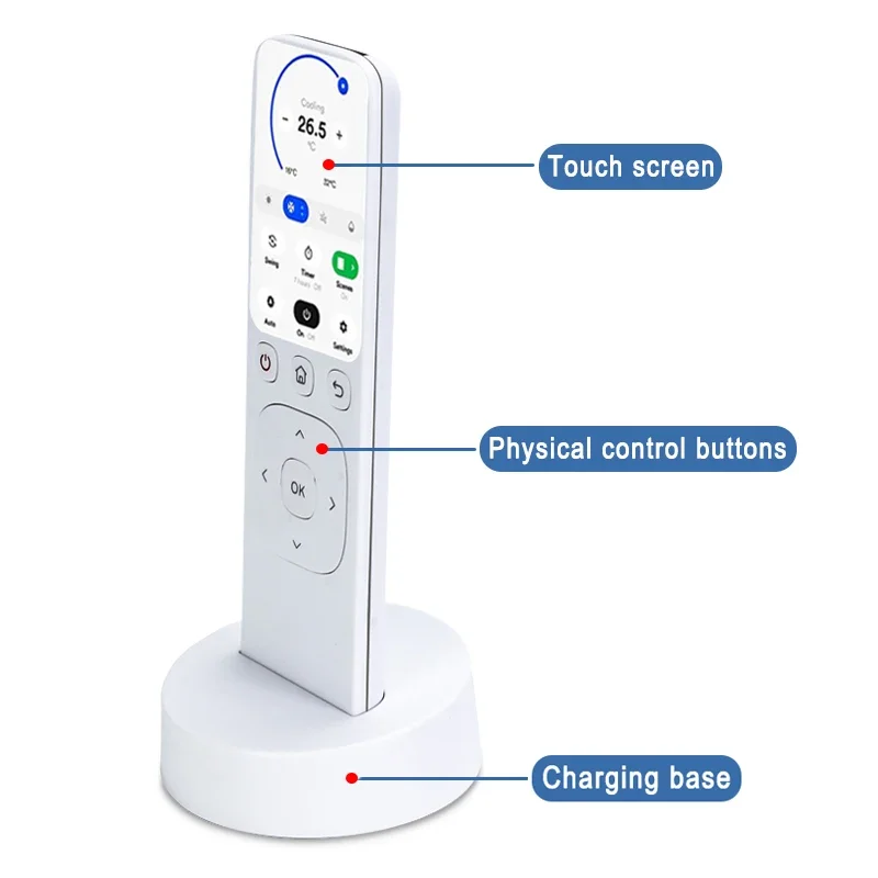 Tuya Wifi Smart Remote Control with Hd Touch Screen Charging Base Smart Devices Plastic White Universal Linux TFT Bar No Camera