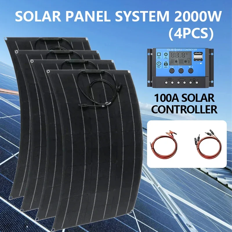 500 W-2000 W Solarpanel-Set – 12 V/18 V/24 V Batterieladegerät |   Haushalt und tragbare Stromversorgung für Wohnmobile/Boote/Autos/Camping