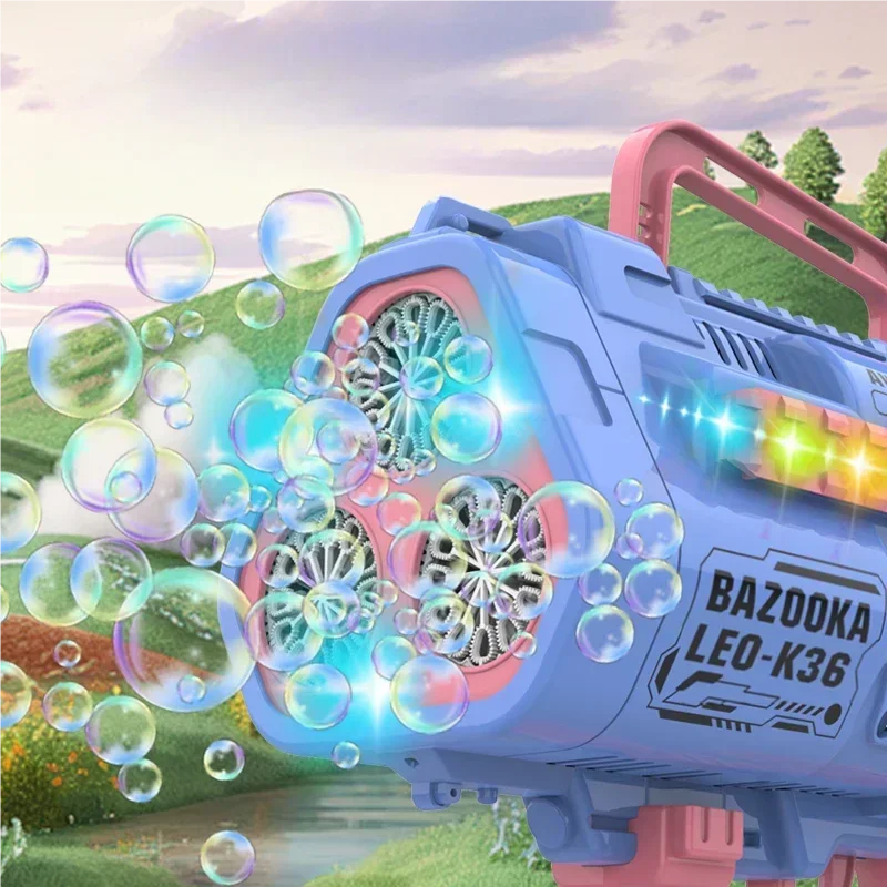 بنادق فقاعات الصواريخ الأوتوماتيكية الكبيرة مع ثقوب خفيفة على شكل رشاش سريع قاذفة فقاعات منفاخ الصابون ألعاب خارجية للأطفال