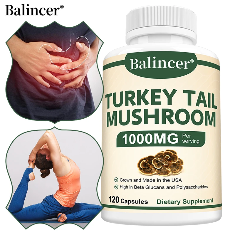 

Turkey Tail Mushroom Capsules 1000mg - Organic Immune, Gut & Digestive Health, Gastrointestinal & Gut Microbiome Support