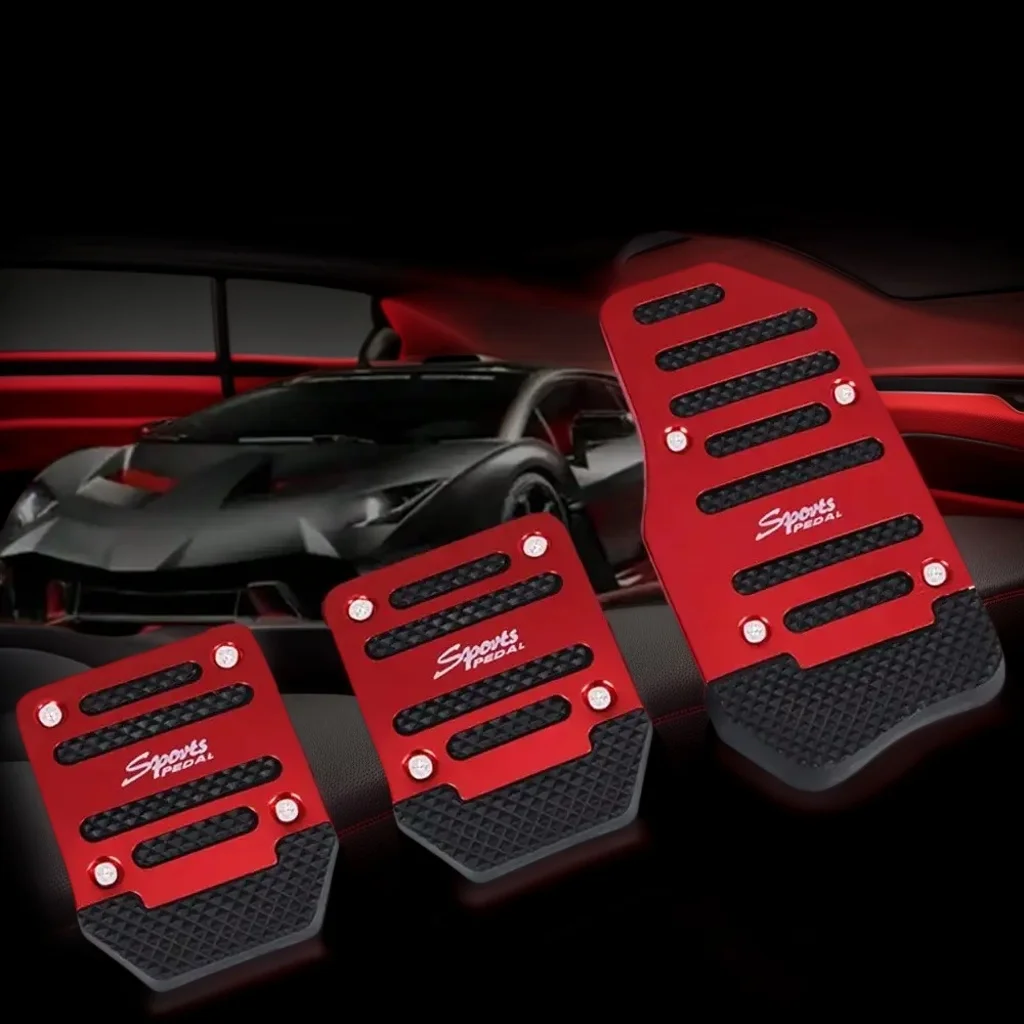 Set copri pedale universale per auto - Kit pad antiscivolo per carburante freno cambio automatico in alluminio