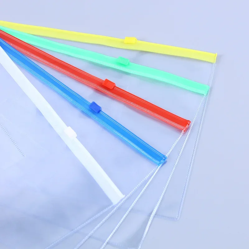 5PCS Plastic Envelopes Poly Clear Zip Envelopes Organizers Bags Zipper File Folders, A4 Size 5 Colors for School Office