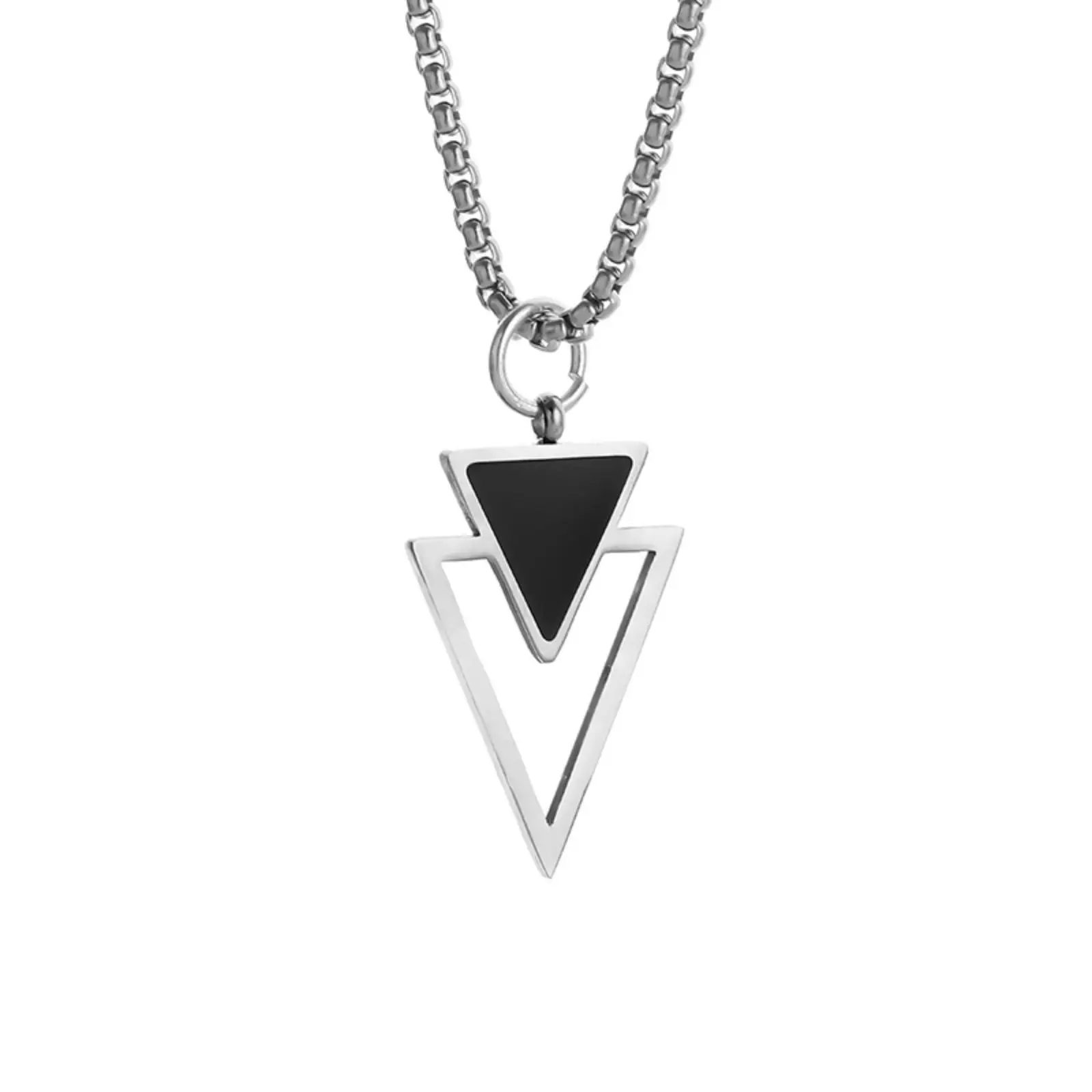 Geometrische Doppel-Dreieck Anhänger Halskette Edelstahl Modeschmuck Geschenk für Männer Frauen – Detail 1