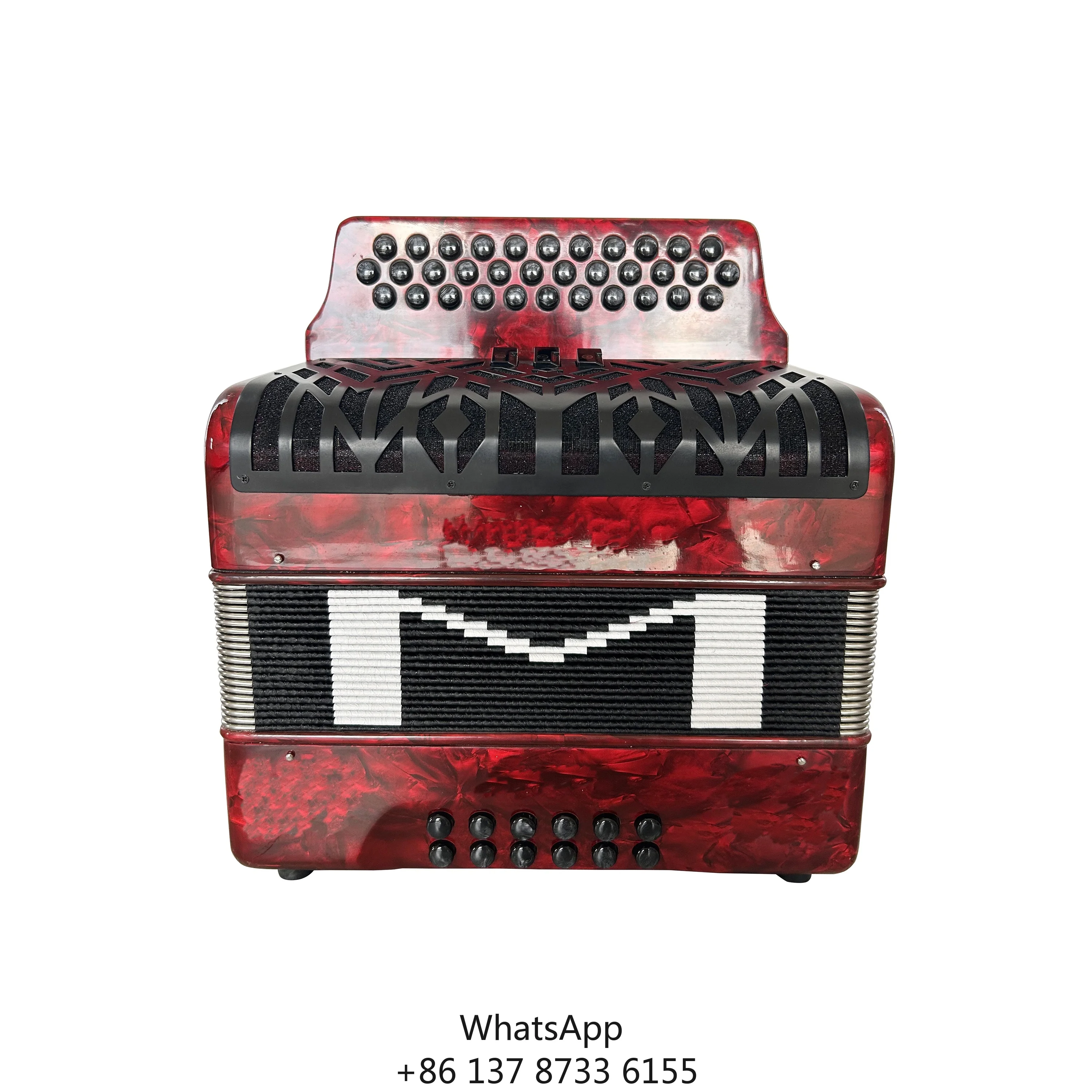 

Professional High Quality 12-Bass 34-Button Diatonic Accordion In Red Celluloid Compact Style Wood Material JB3412A