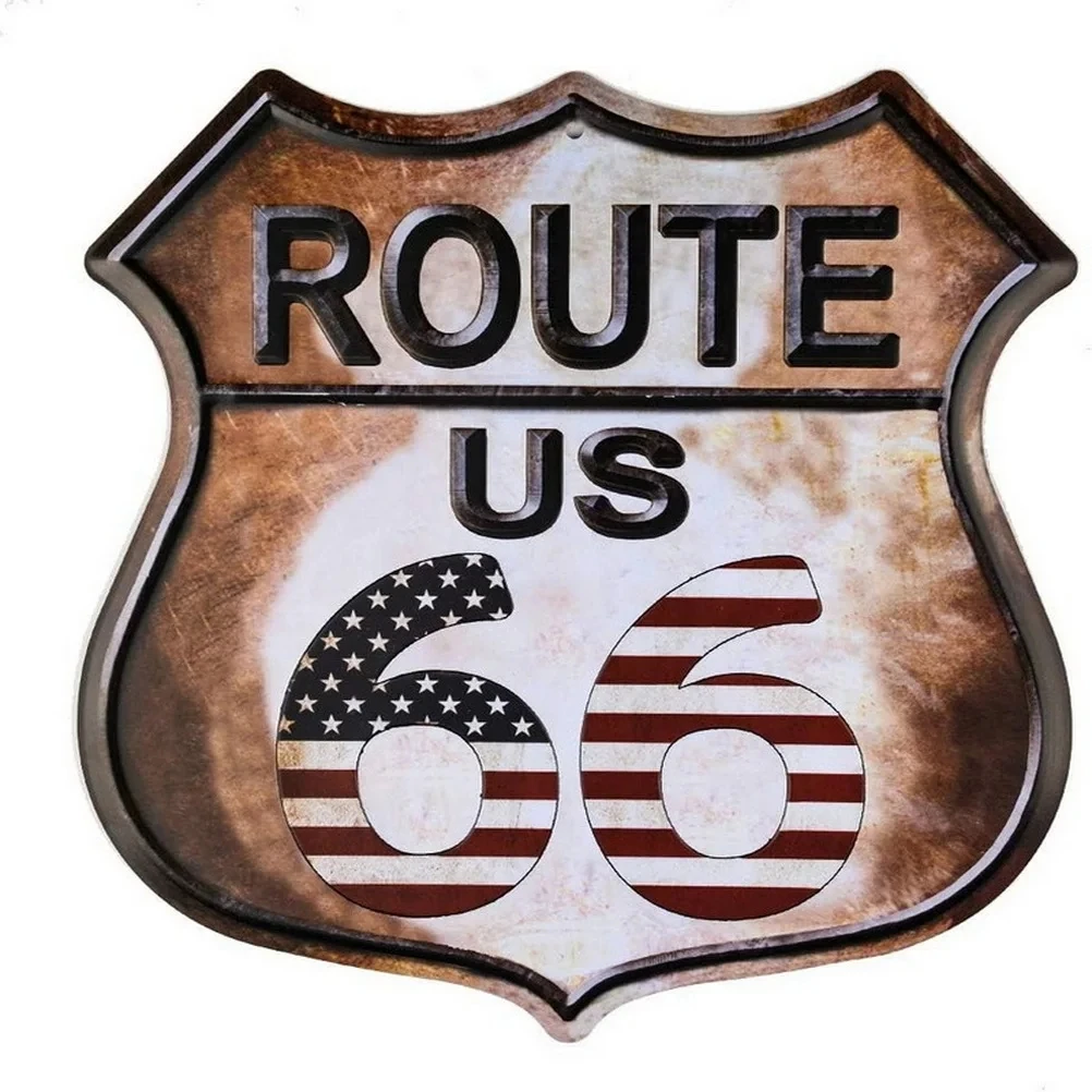 Route 66 American Dreams Shield Metal Tin Signs Posters Plate Wall Decor for Garage Bars Man Cave Cafe Clubs Home Retro Posters