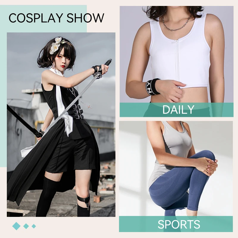 Bandage Chest Binder Front Zipper Short Breathable Breast Binder Tomboy Corset Cosplay Flat Visual Chest Binder For Lesbian