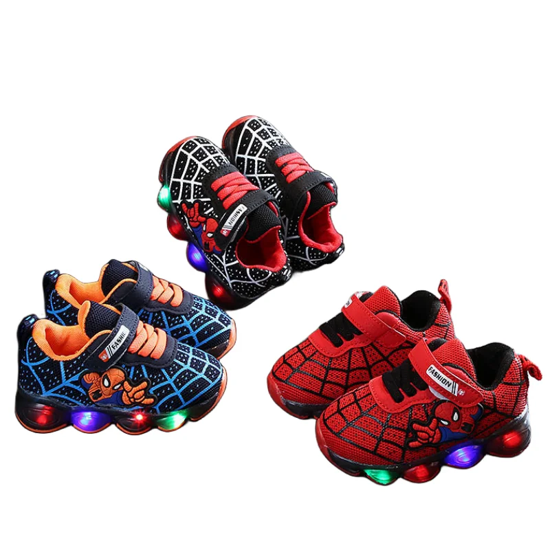 Marvel Spider-Man Children\'s Sports Shoes Flashing Shoes for Boys and Girls Mesh Breathable Running Shoes Lighting Running Shoes