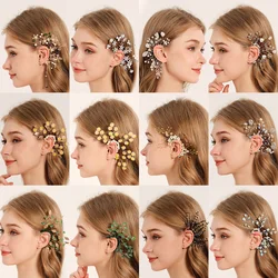 Luxury Metal Ear Bone Clips Bridal Princess Jewelry Pearl and Rhinestone Handmade Earring Clips Prom Accessories Brithday Gifts