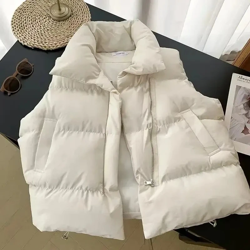 Women's Stand Collar Sleeveless down Jacket Autumn Fashion 2024 Elegant Warm Casual Outerwear Winter Vest with Belt