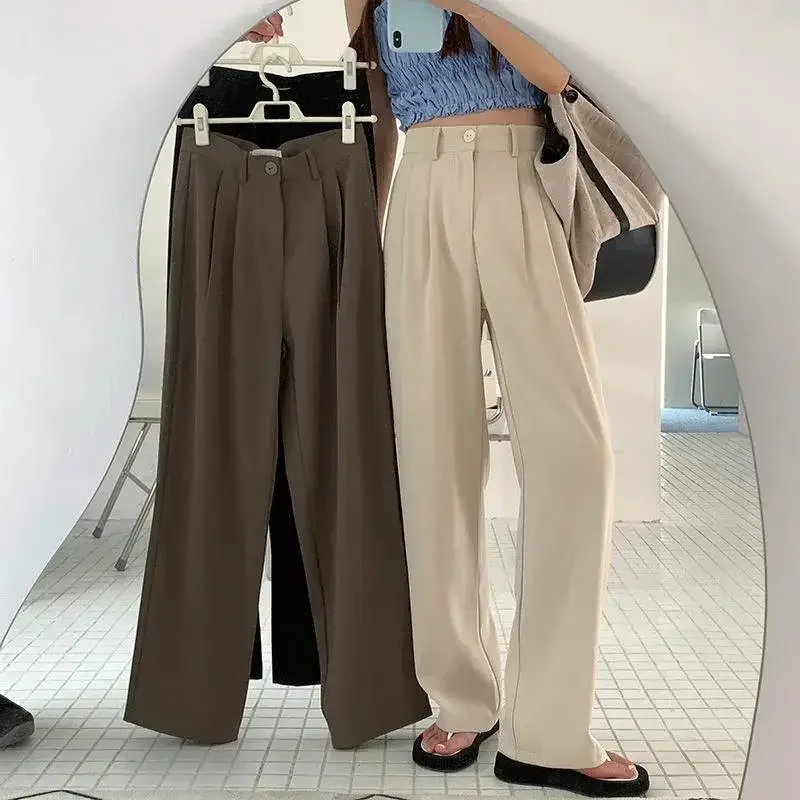 High-Waisted Draped Women's Casual Trousers Bell Bottoms Elegant Loose-Fit Slimming Straight-Leg Pants Autumn Korean Style