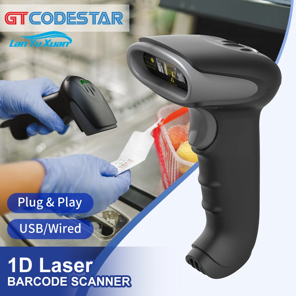 GTCODESTAR Handheld 1D Wired Barcode Scanner Laser Barcode Reader Scan Gun with USB Charging Cradle for Warehouse and Logistics