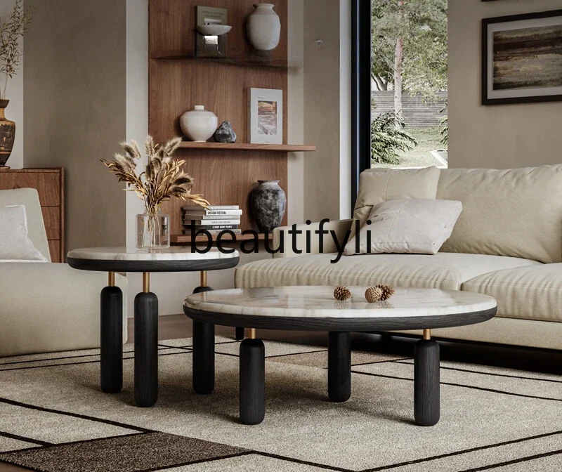 

Italian minimalist round coffee table combination designer high artistic sense supercrystalline stone household table