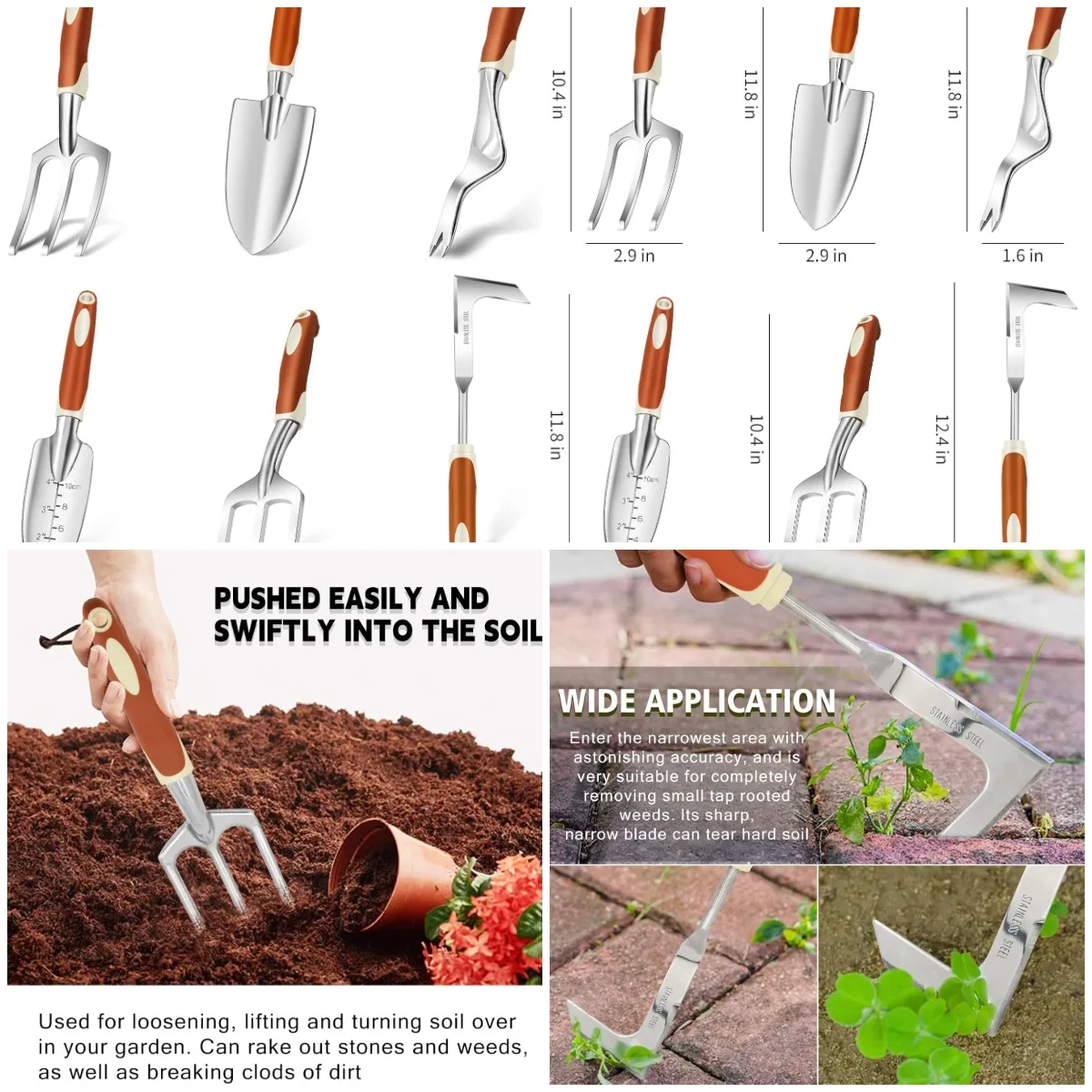 

Набор садовых инструментов, набор из 6 сверхмощных садовых ручных инструментов с нескользящей резиновой ручкой, идеальные садовые подарки для женщин