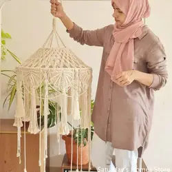 Fatto a mano Macrame paralume arazzo tenda da letto boemia arazzo appeso a parete nappa ciondolo artistico Boho Decor