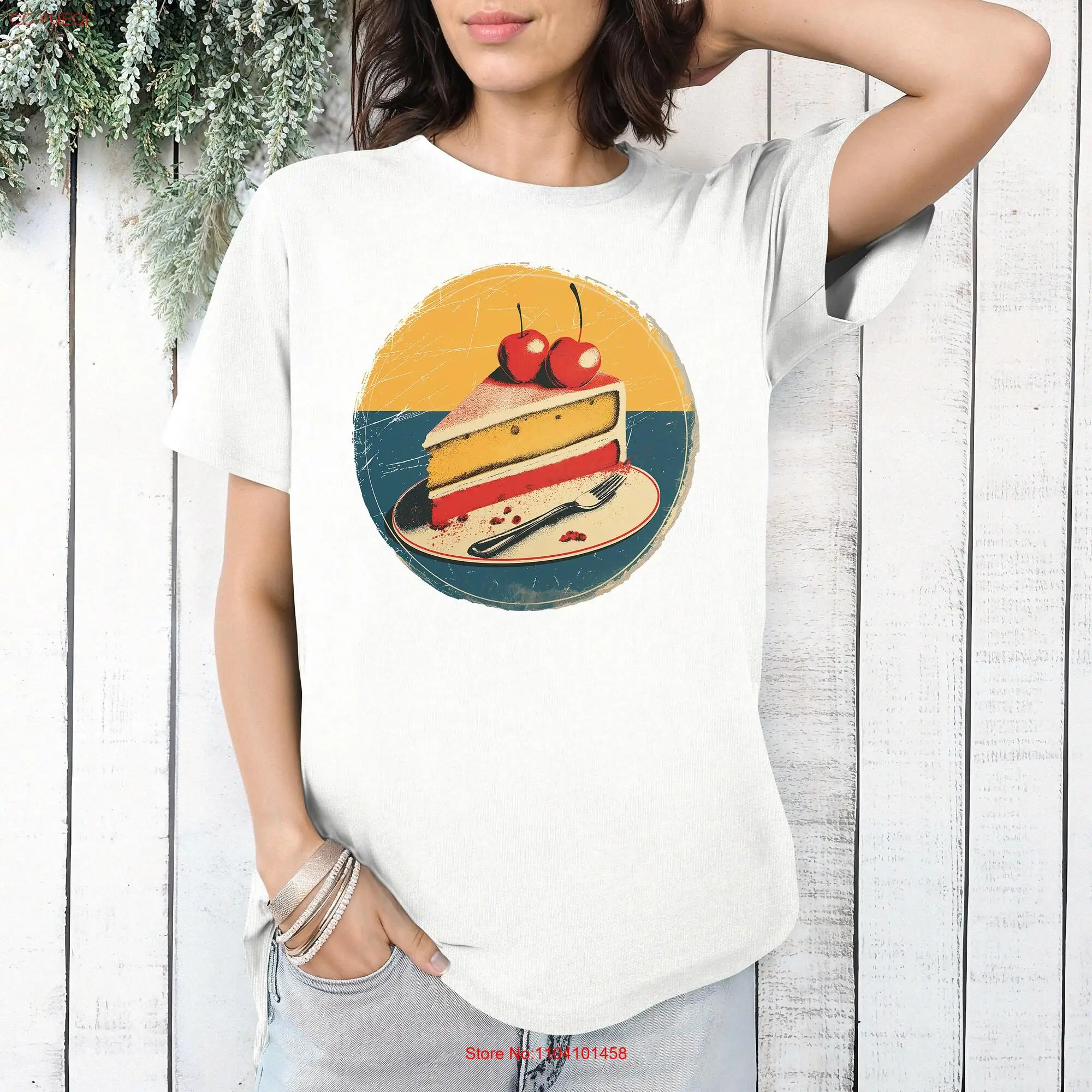 Retro Cake Slice Cotton T Shirt long or short sleeves