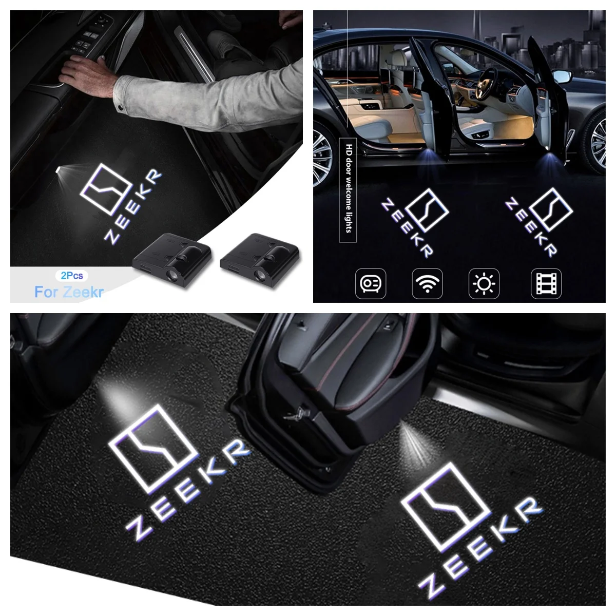 2Pcs Car Door Welcome Projector Lights LED Logo Courtesy Lamps For Zeekr 001 007 009 X 7X Auto Interior Decoration Accessories