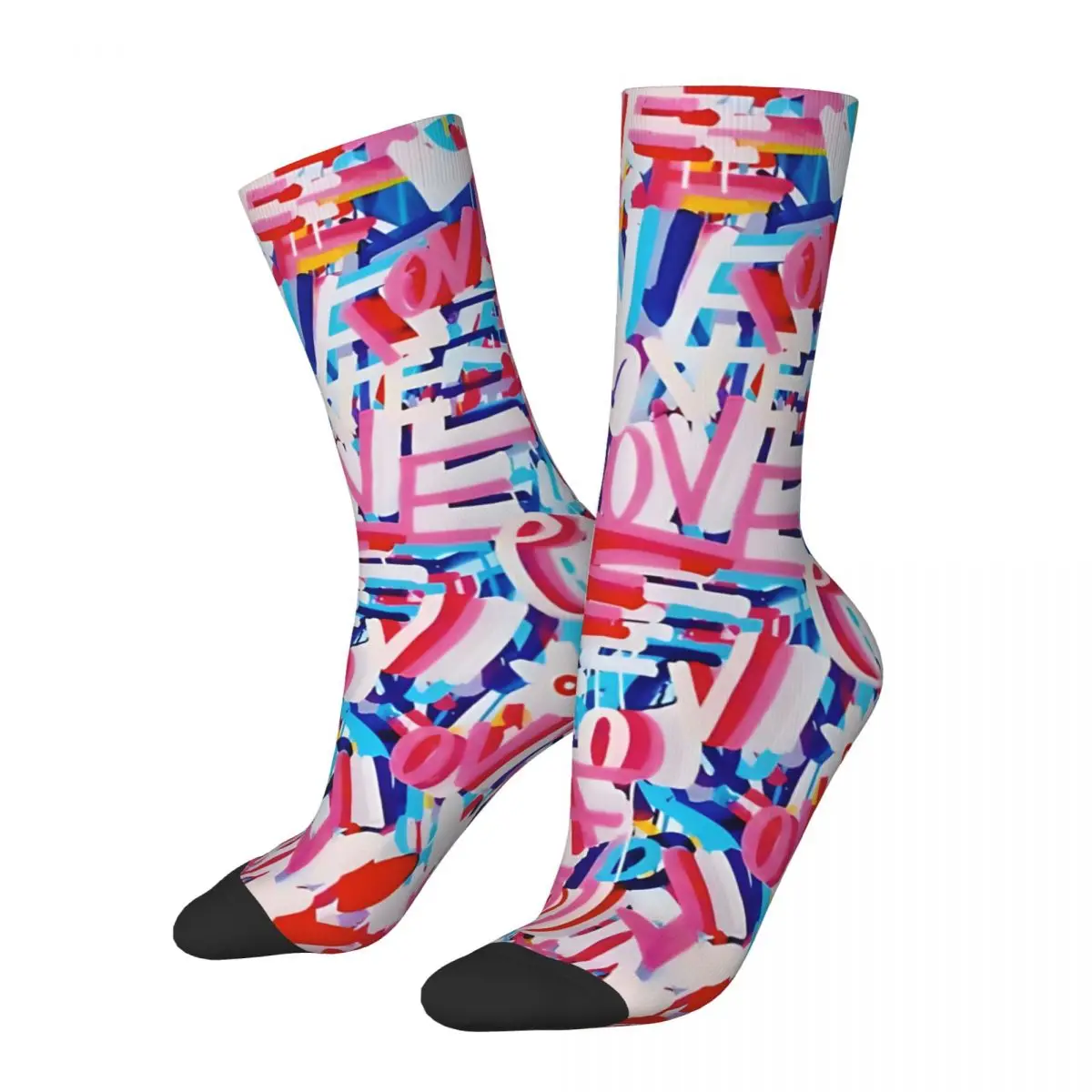 Vintage LOVE LOVE LOVE Men's compression Socks Unisex Harajuku Seamless Printed Novelty Crew Sock