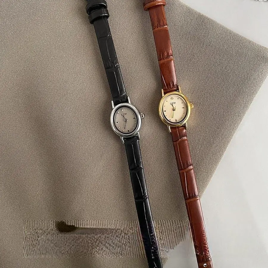 Korean-Style Vintage And Elegant Versatile Oval Dial Women'S Quartz Watch, Fashionable Quartz Wristwatch, Women'S Accessory.
