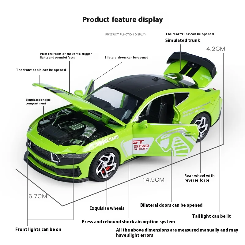 1:32 Mustang GT500 alloy model, cool sound and light, exquisite desktop ornaments, the best collection for car model enthusiasts