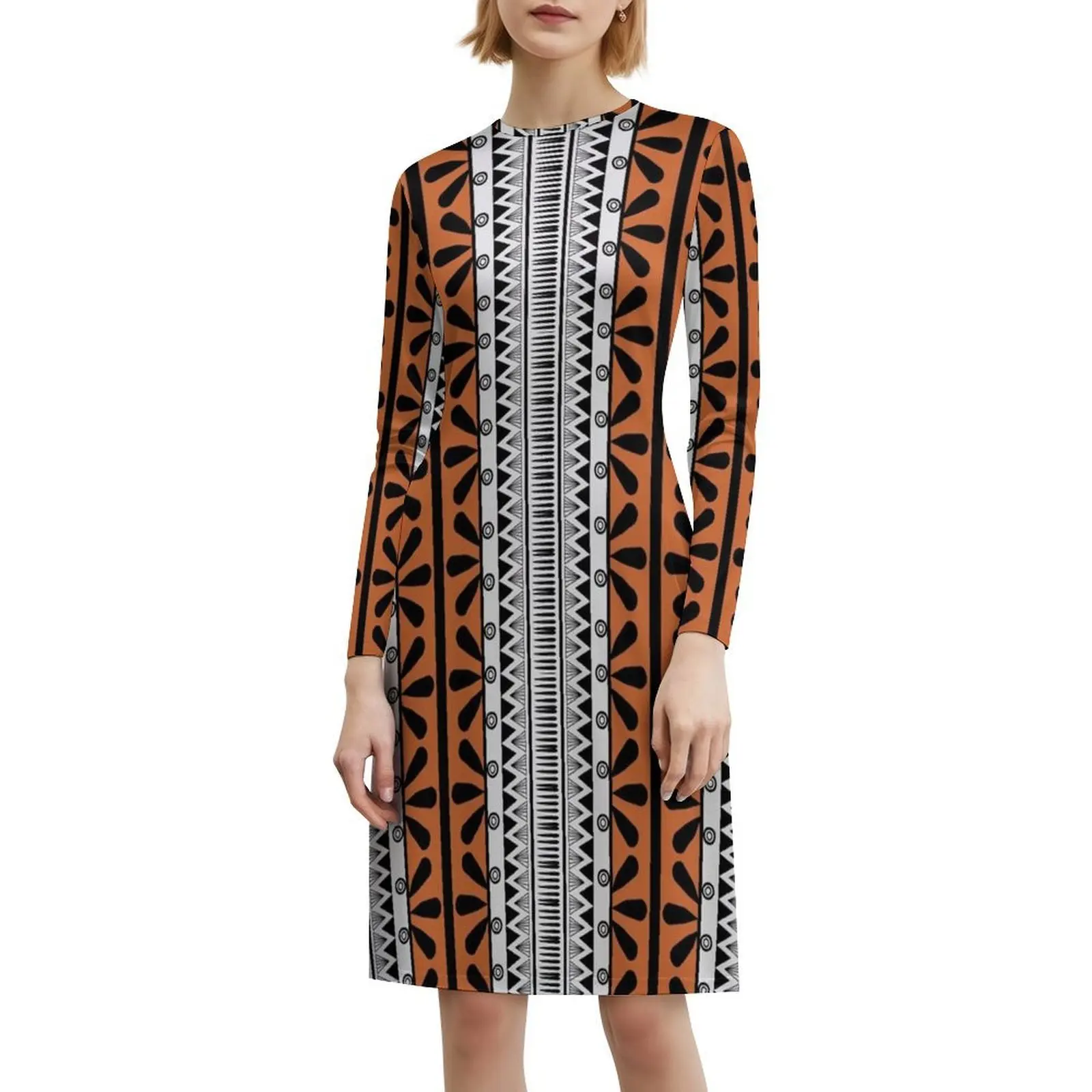 القبلية العرقية نمط نمط باللونين البرتقالي والأسود بوهو شيك فستان أنيق موضة شاطئ حفل زفاف ثوب أنماط العرقية #6