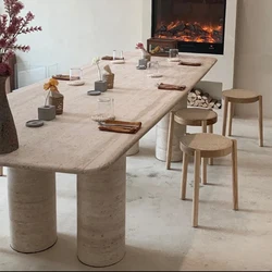 Royal Dining Room Italian Design Large Rectangle Stone Table Top Marble Travertine Big Dining Table