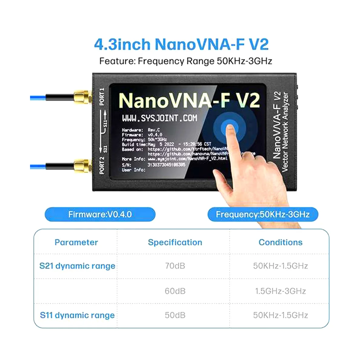 NanoVNA-F V2 Vector Network Analyzer 50KHz-3GHz Antenna Analyzer HF VHF UHF VNA with 5000MAh-Measuring S Parameters