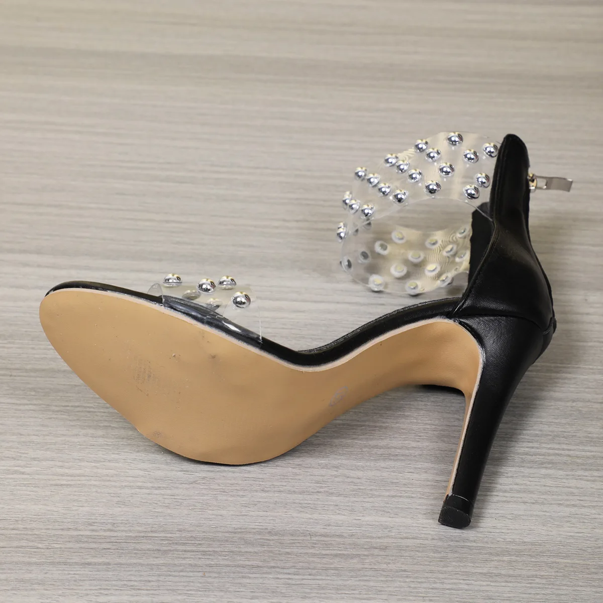 Sexy Transparent One Band Peep Toe Women Sandals Rivet Back Zipper Thin High Heels Party Wedding Shoes Elegant Temperament Pumps