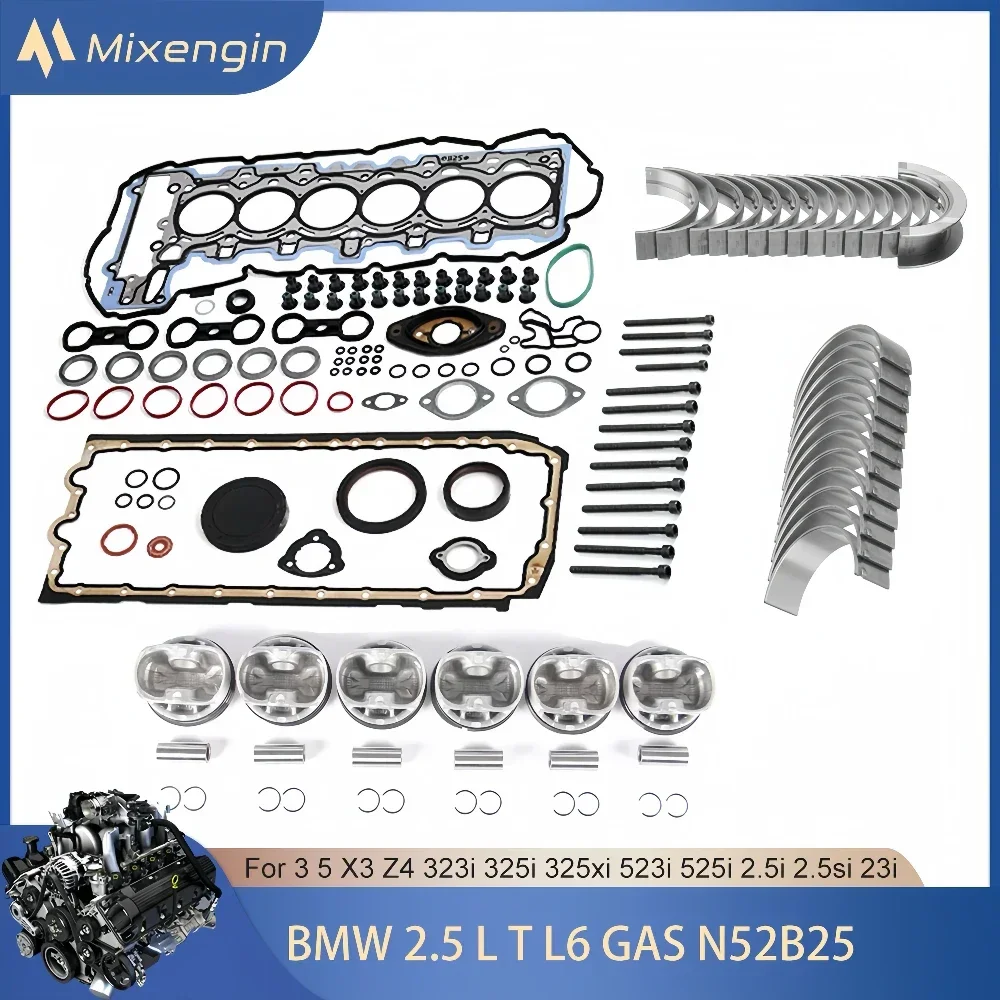 Engine Head Gasket Set & Con-rod bearing & Crankshaft bearing & Pistons Kit For BMW 2.5 L T L6 GAS N52 N52B25 3 5 X3 Z4 04-15