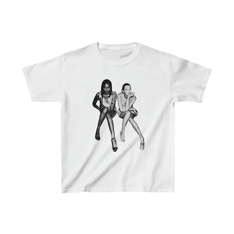 Kate Moss and Naomi Campbell After Party Women\'s Summer Vintage Short Sleeve Shirt Celebrity Inspired Pinterest Aesthetic Tshirt