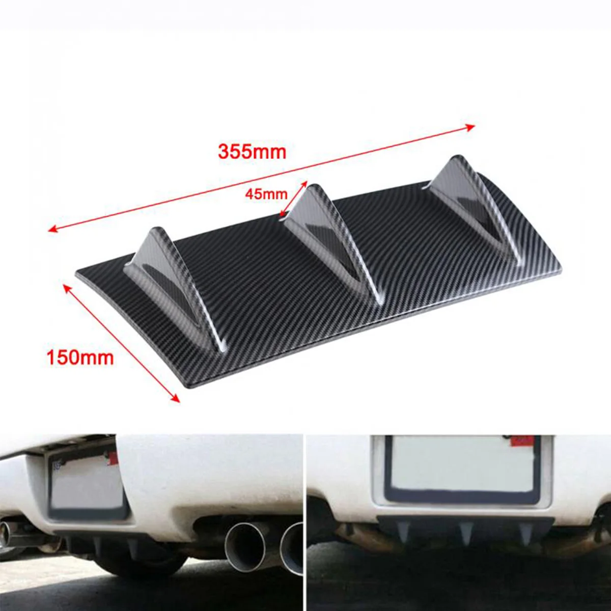 35.5*14.5cm Universal Rear Bumper Diffuser ABS Carbon Fiber Lower Spoiler Lip Shark 3 Fin Chassis Deflector for Car Styling