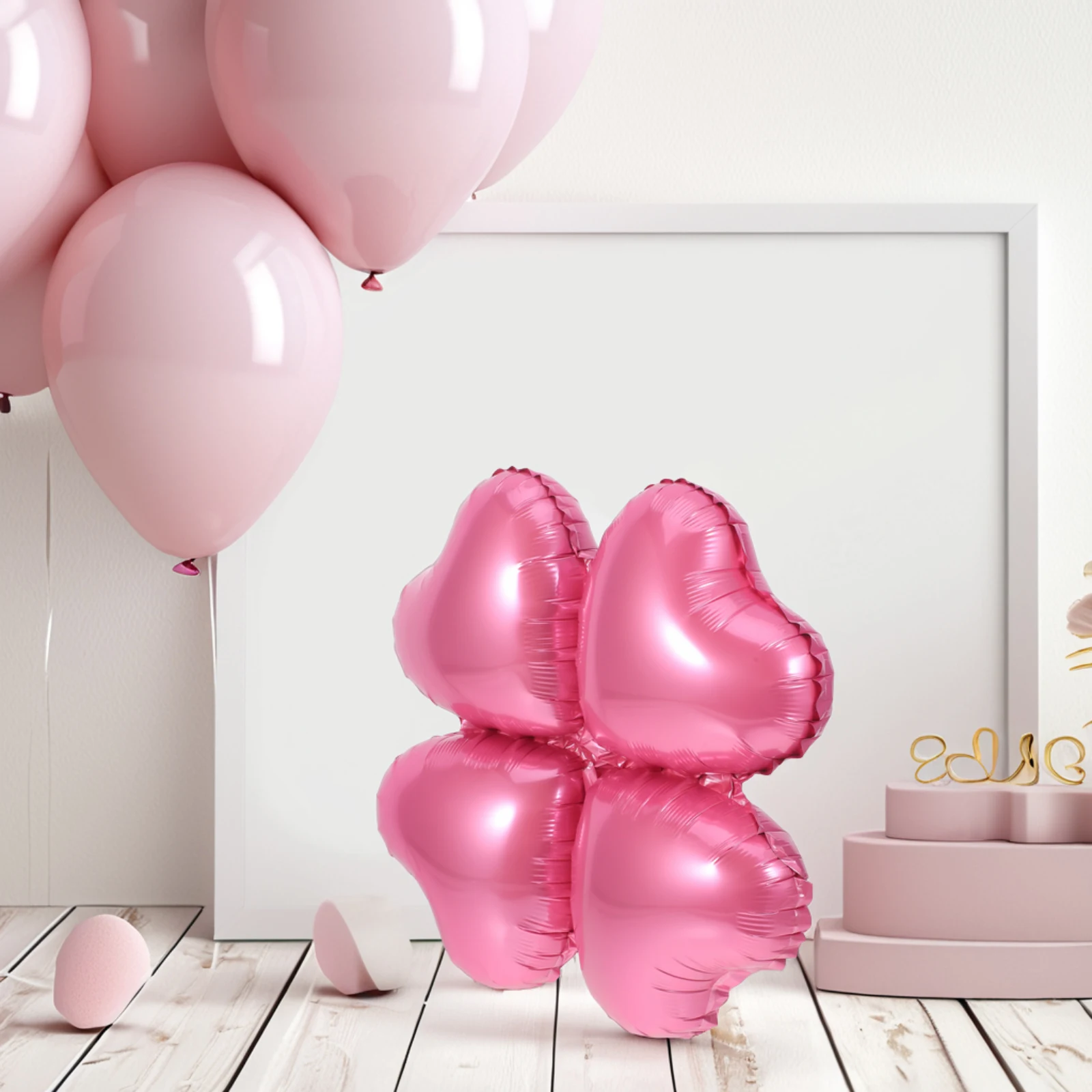 

50Pcs Pink Foil Heart Balloons Four Leaf Clover Heart Shape Party Setup Valentines Birthday Wedding Anniversary