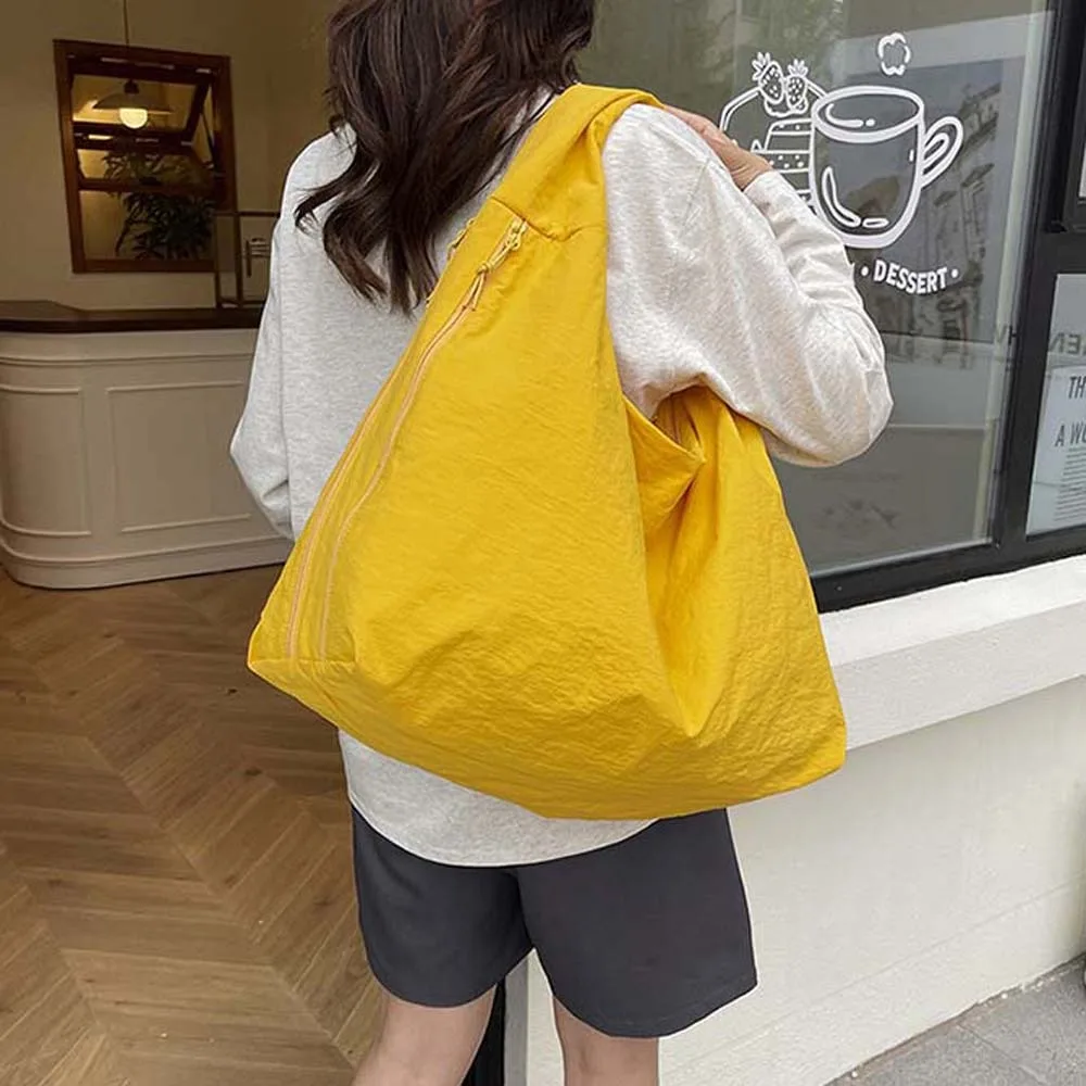 

Casual Nylon Shoulder Bag Double Zipper Design Japanese Style Versatile Commuting Handbag Multi-Pocket Soft