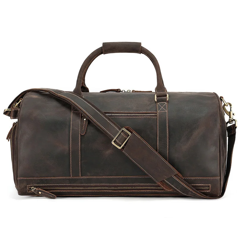 Saco de viagem de couro de cavalo louco vintage separação molhada e seca para sapatos ginásio bolsa de couro tote bolsa de viagem duffel para homens grande