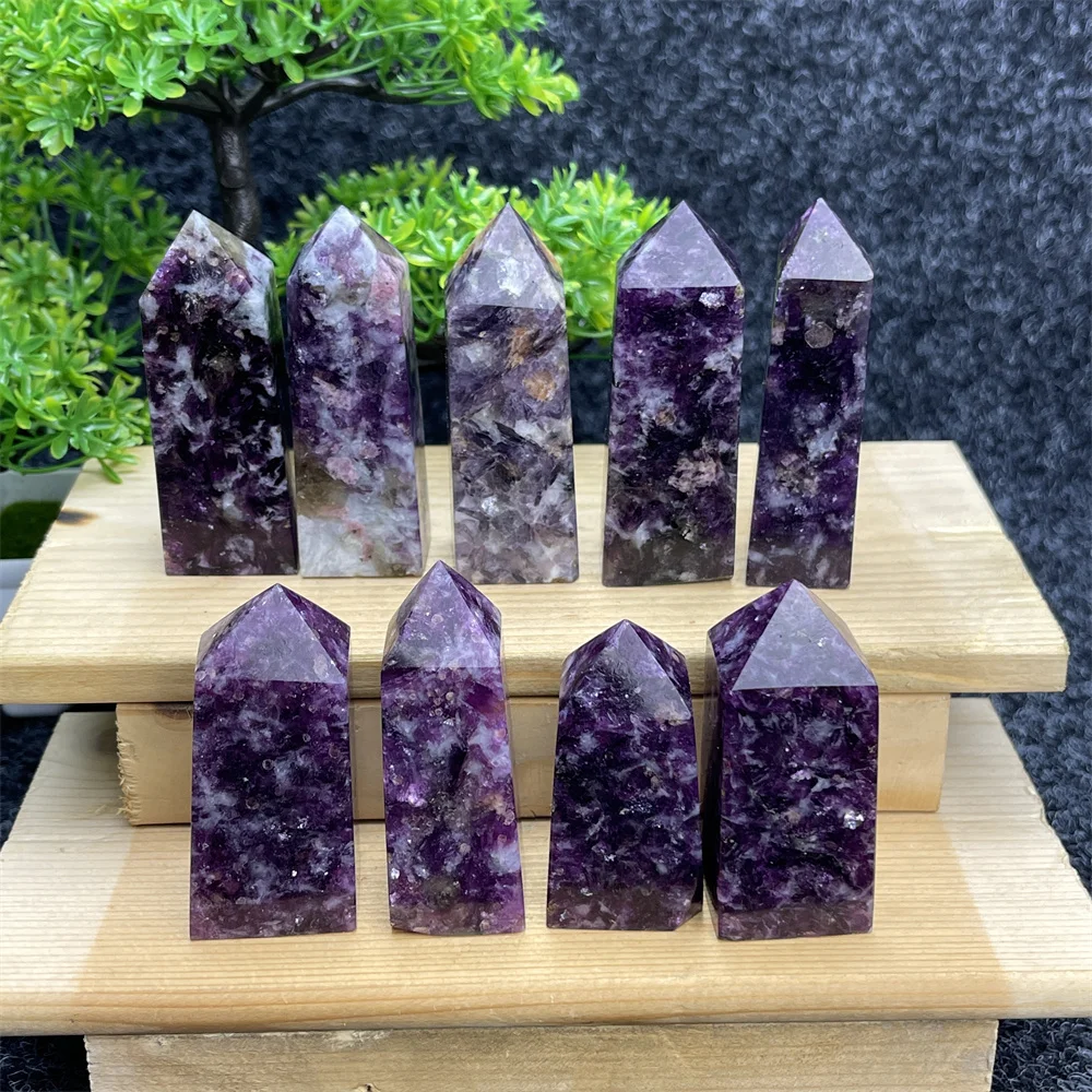 Natural Beautiful Lepidolite Purple Crystal Square Obelisk Reiki Healing Quartz Gem Energy Bar Office Home Decor Holiday Gifts