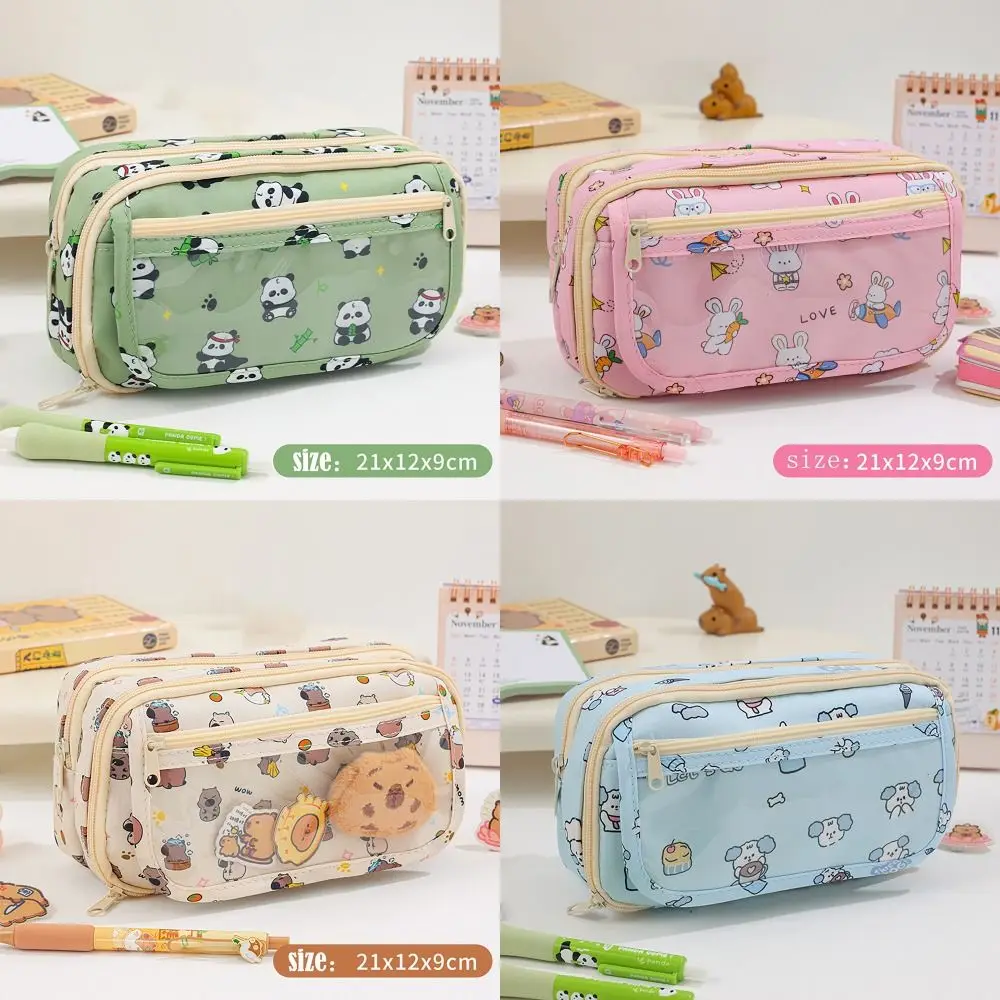 

Capybara Panda Dog Rabbit Pencil Case Transparent Flip Cover Multilayers Stationery Storage Pouch Large Capacity Pen Bag
