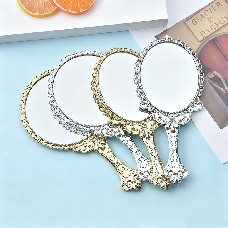مرآة بمقبض نمط، مرآة تزيين محمولة خفيفة الوزن، مرآة محمولة عتيقة للاستخدام المحمول لسطح المكتب #5