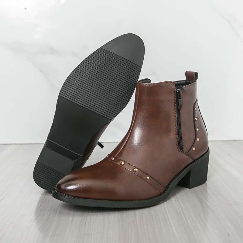 

Men's autumn and winter boots Gentleman's casual retro style Business dress party Black Brown Height increasing leather shoes