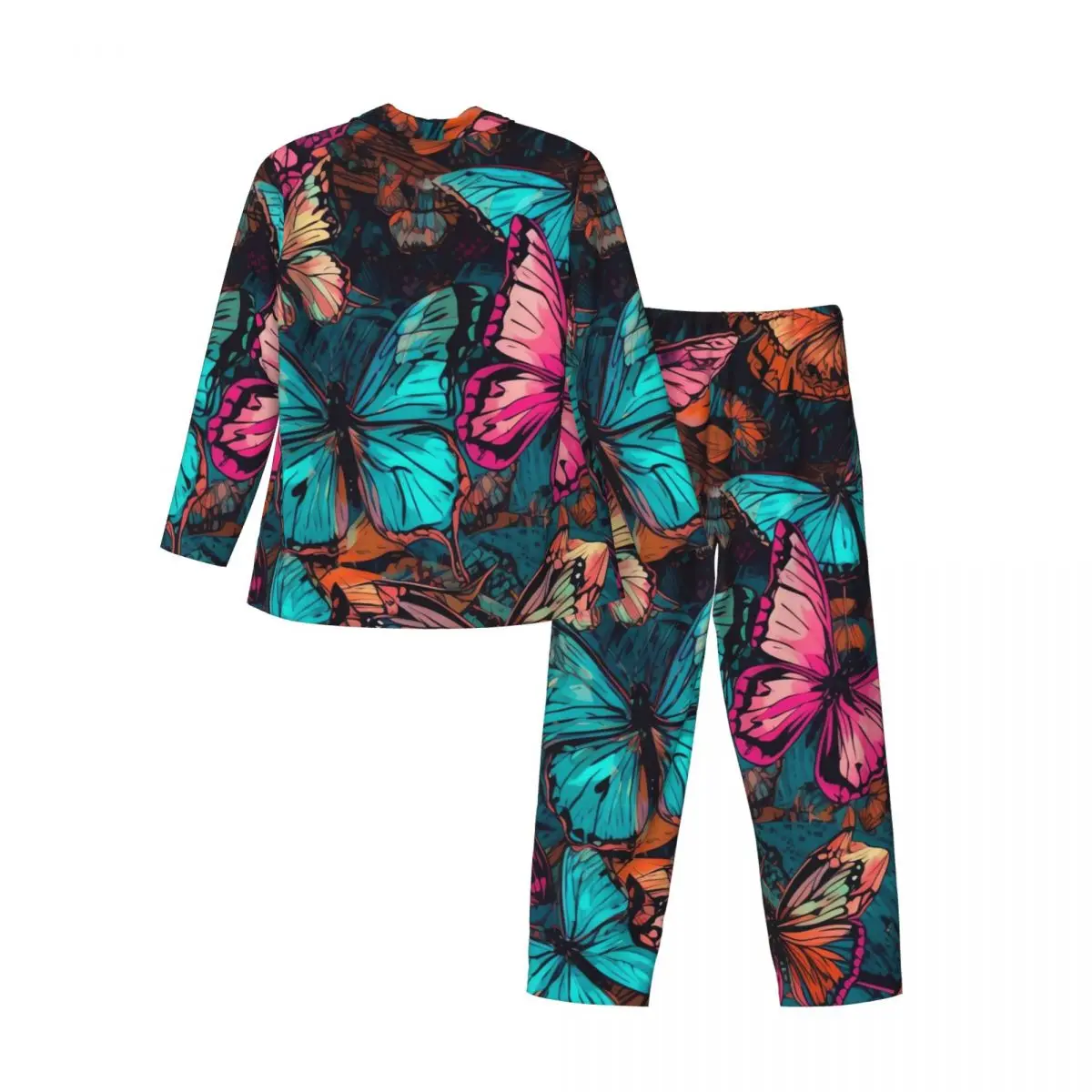 Aquarela borboletas pijamas masculino animal impressão na moda sono pijamas primavera duas peças casual oversize gráfico conjuntos de pijama