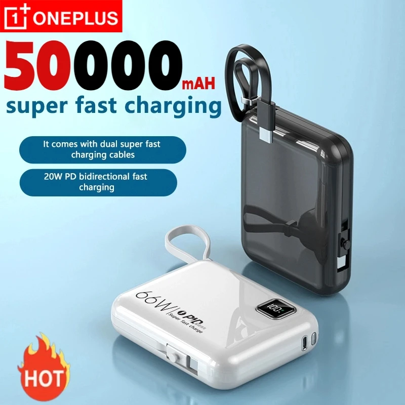 بنك طاقة OnePlus 50000mAh 66W فائق السرعة للشحن بسعة كبيرة يأتي مع بنك طاقة قابل للفصل بسلكين لهاتف IPhone Samsung #1
