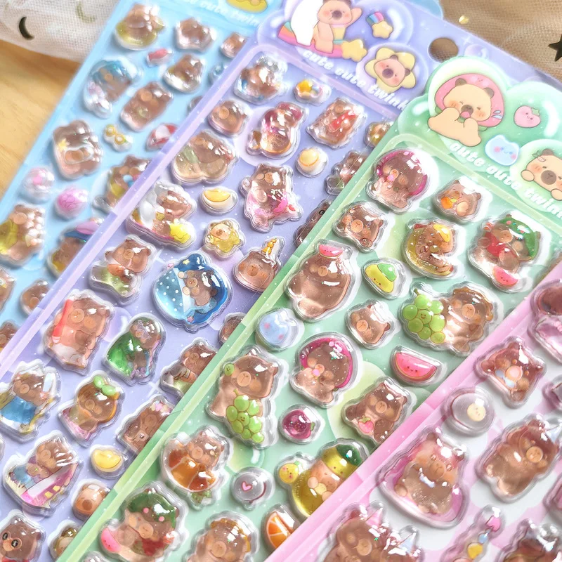 

4 шт. 3D-наклейки с капибарой, объемные стикеры с кристаллами, милые мультяшные животные, эпоксидные наклейки, детские наклейки-поощрения для телефона, бутылки для воды, блокнота